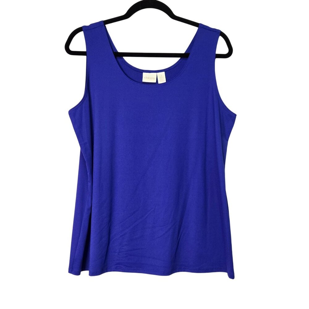 NWT‎ Chicos Blue Knit Tank Top Size 3 Microfiber Contemporary Sleeveless Blue